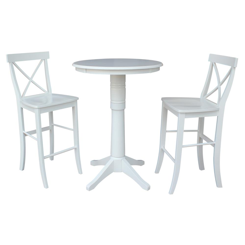30" Round Pedestal Bar Height Table With 2 X-Back Bar Height Stools