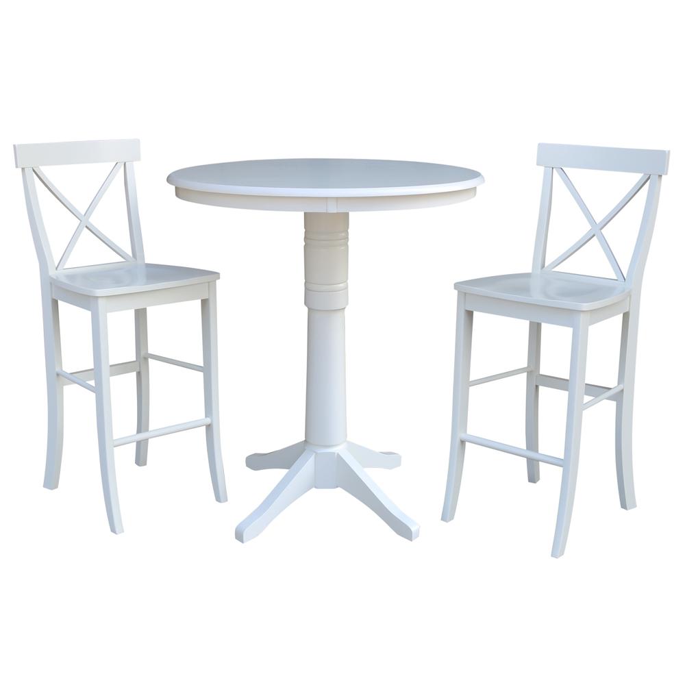 36" Round Pedestal Bar Height Table With 2 X-Back Bar Height Stools