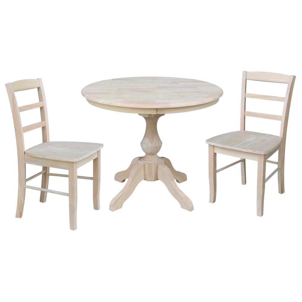 36" Round Top Pedestal Table - With 2 Madrid Chairs