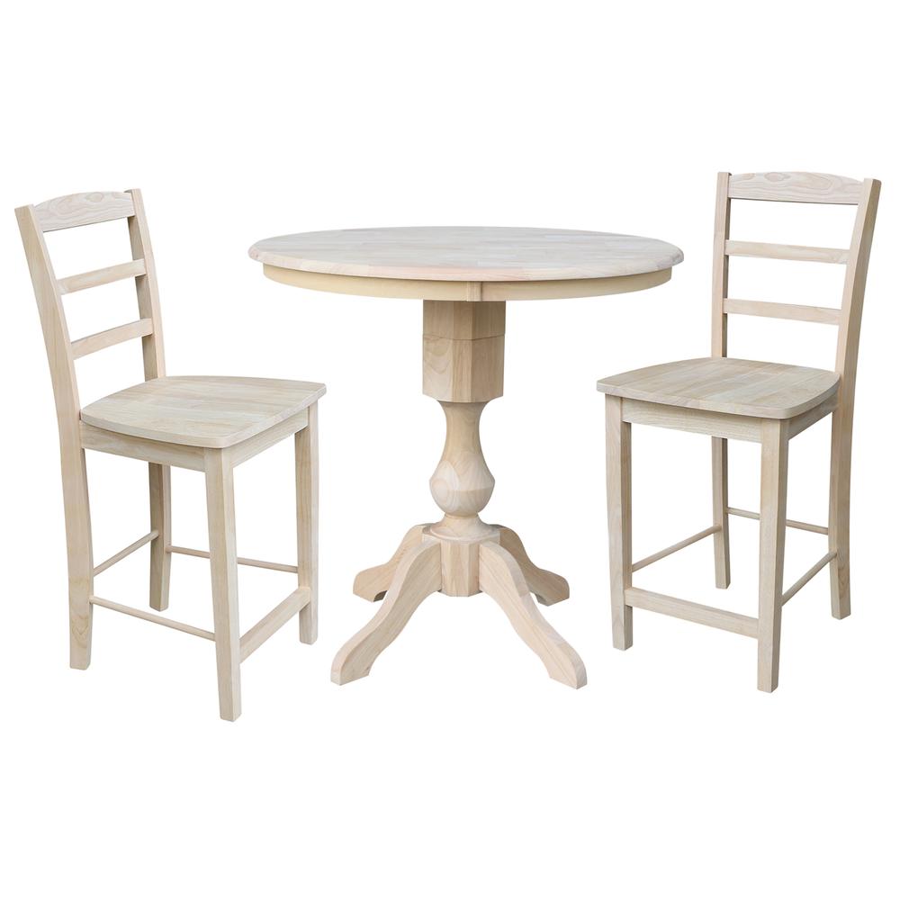36" Round Pedestal Gathering Height Table With 2 Madrid Counter Height Stools