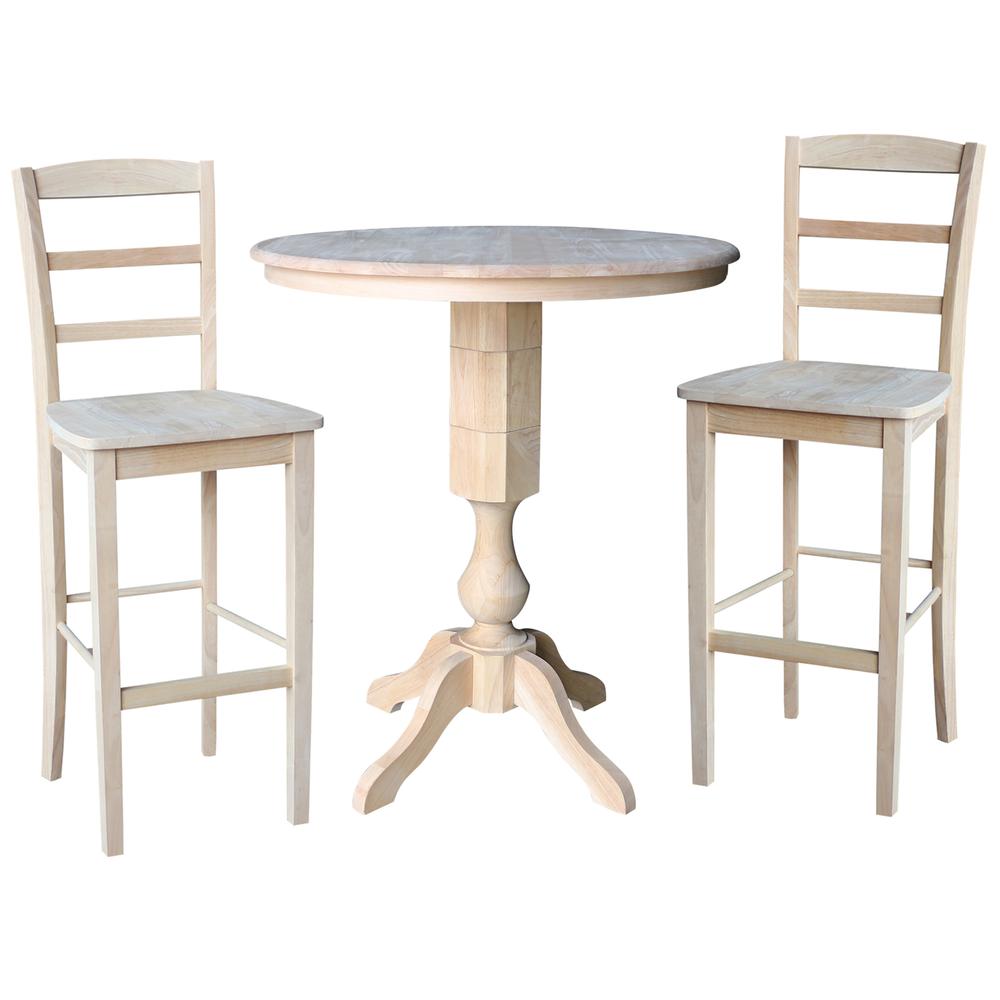 36" Round Pedestal Bar Height Table With 2 Madrid Bar Height Stools