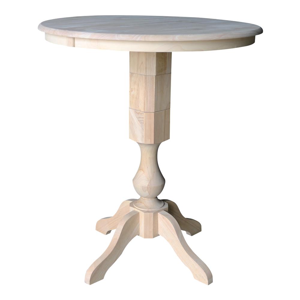 36" Round Top Pedestal Table With 12" Leaf - 40.9"H - Dining, Counter, or Bar Height, Unfinished