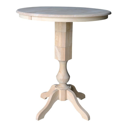 36" Round Top Pedestal Table With 12" Leaf - 40.9"H - Dining, Counter, or Bar Height, Unfinished