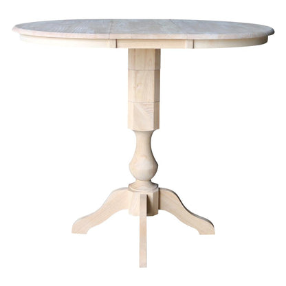 36" Round Top Pedestal Table With 12" Leaf - 40.9"H - Dining, Counter, or Bar Height, Unfinished