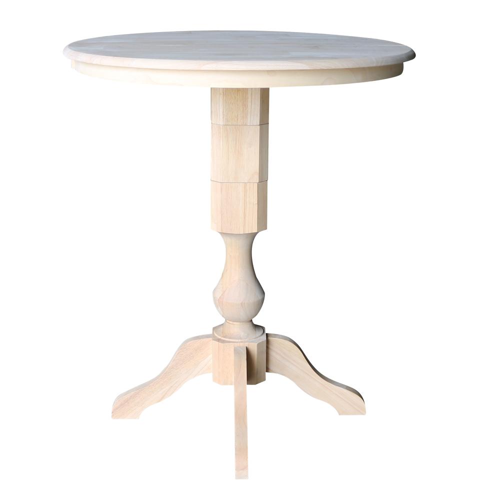 36" Round Top Pedestal Table With 12" Leaf - 40.9"H - Dining, Counter, or Bar Height, Unfinished