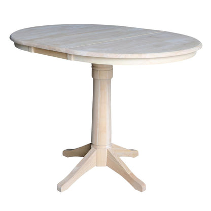 36" Round Top Pedestal Table With 12" Leaf - 34.9"H - Dining or Counter Height, Unfinished