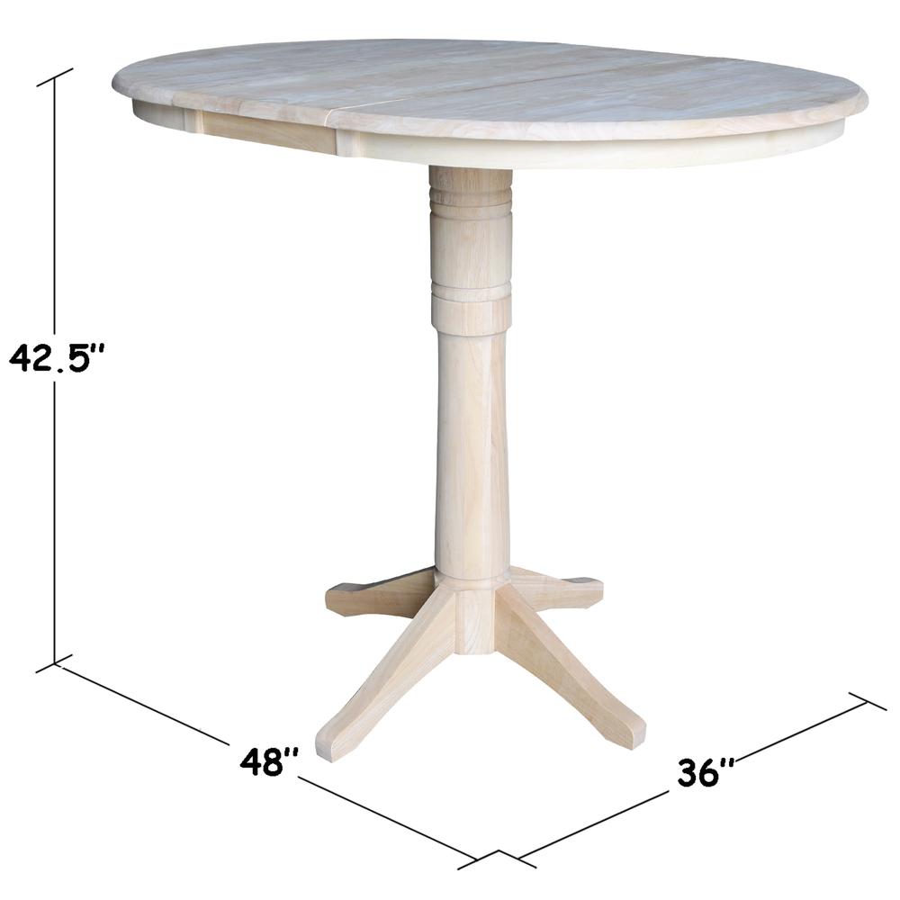 36" Round Top Pedestal Table With 12" Leaf - 34.9"H - Dining or Counter Height, Unfinished