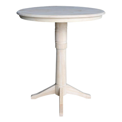 36" Round Top Pedestal Table With 12" Leaf - 34.9"H - Dining or Counter Height, Unfinished