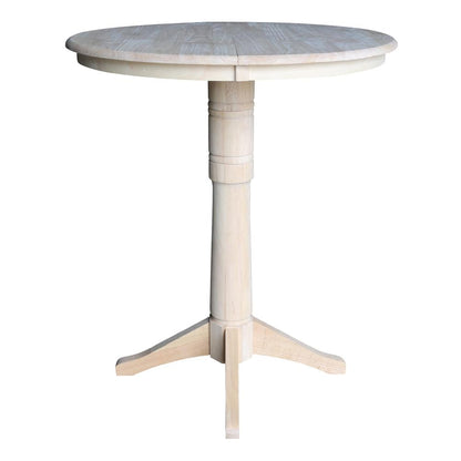 36" Round Top Pedestal Table With 12" Leaf - 34.9"H - Dining or Counter Height, Unfinished