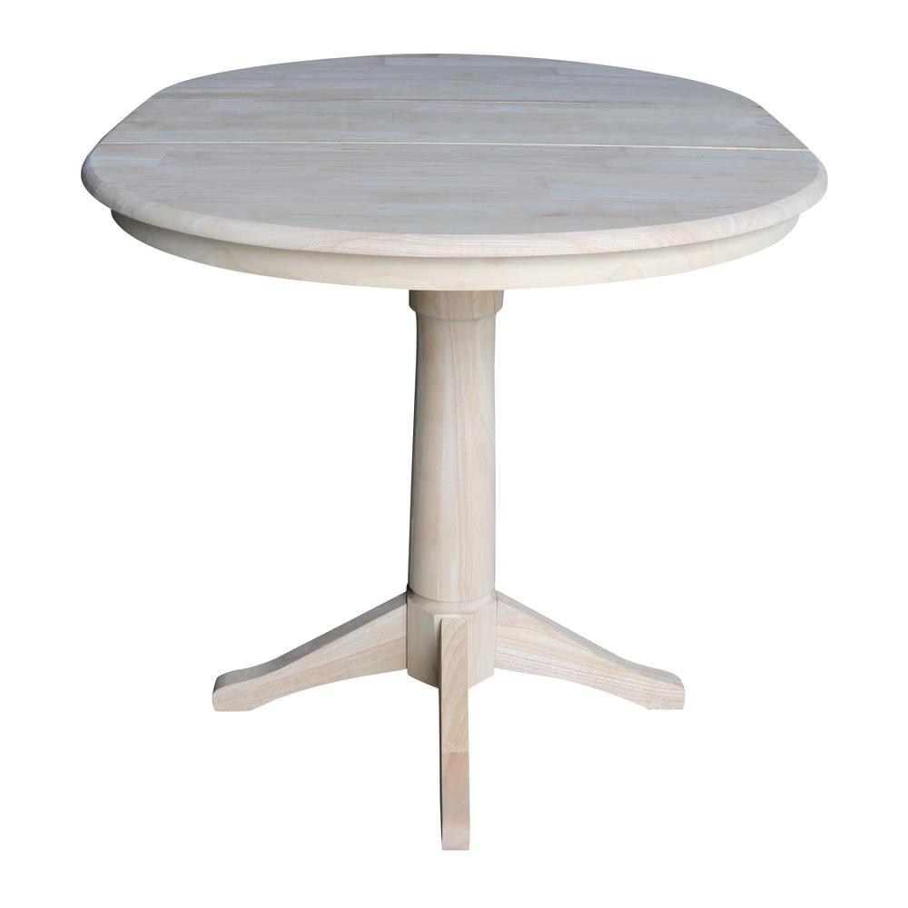 36" Round Top Pedestal Table With 12" Leaf - 34.9"H - Dining or Counter Height, Unfinished