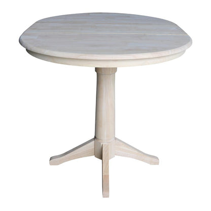 36" Round Top Pedestal Table With 12" Leaf - 34.9"H - Dining or Counter Height, Unfinished