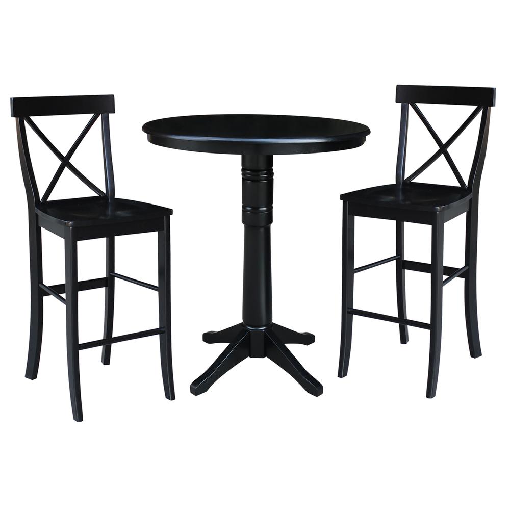 36" Round Pedestal Bar Height Table With 2 X-Back  Bar Height Stools