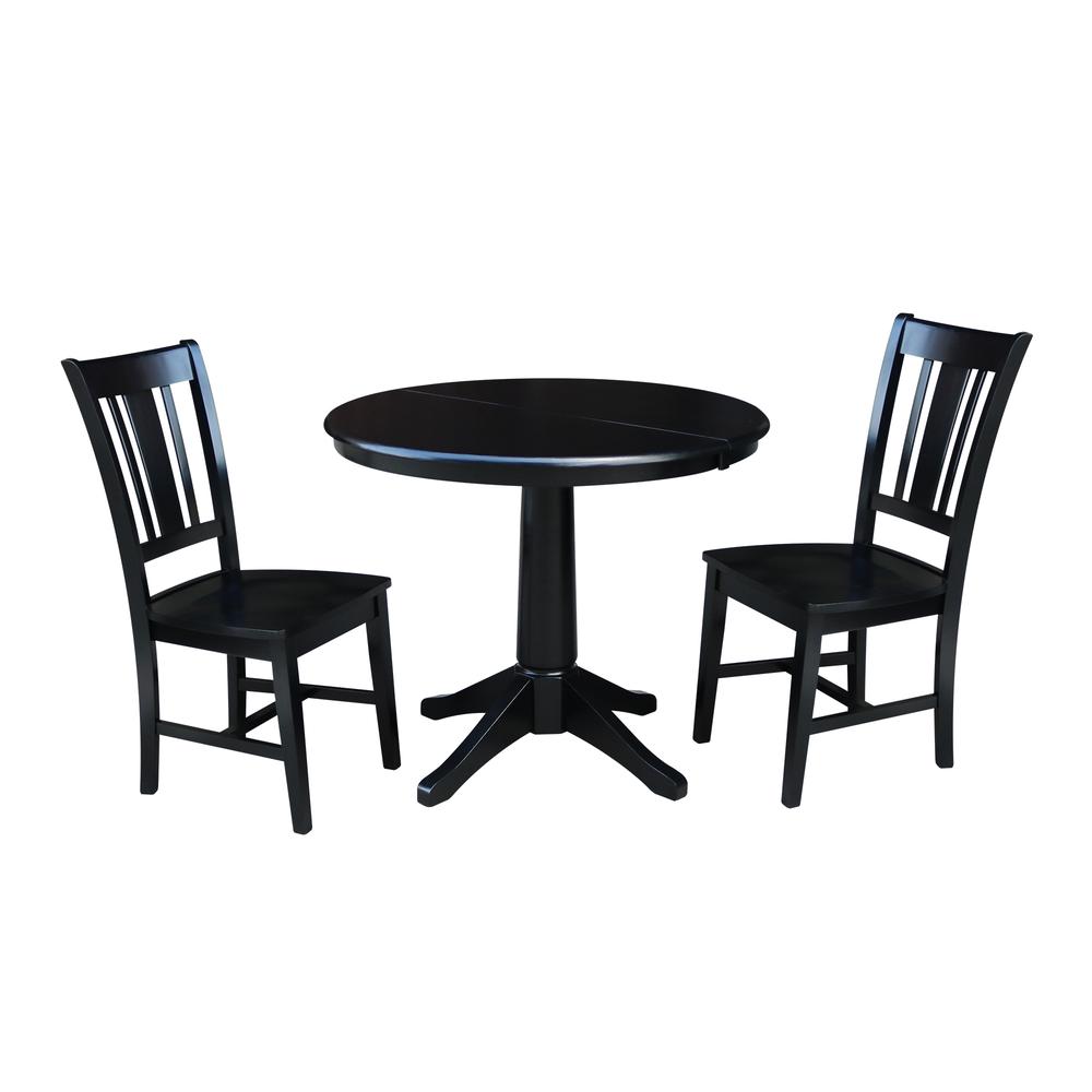 36" Round Extension Dining Table With 2 San Remo Chairs, Black