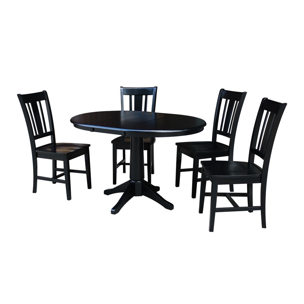 36" Round Extension Dining Table With 2 San Remo Chairs, Black