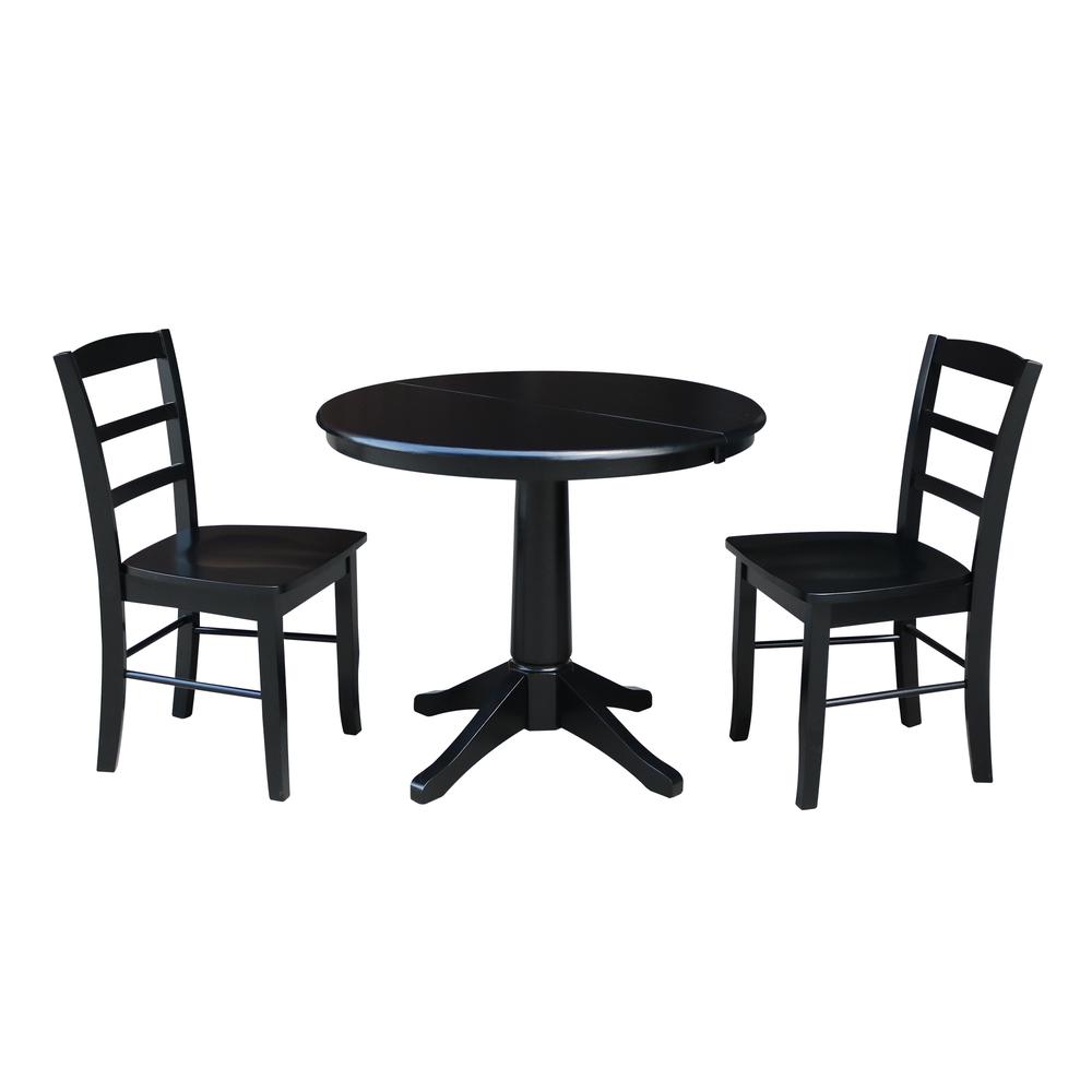 36" Round Extension Dining Table With 2 Madrid Chairs, Black