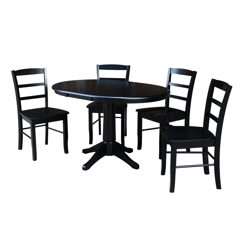 36" Round Extension Dining Table With 4 Madrid Chairs, Black