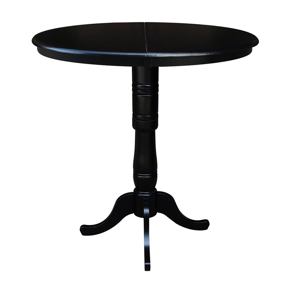 36" Round Top Pedestal Table With 12" Leaf - 40.9"H - Dining, Counter, or Bar Height, Black