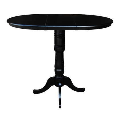 36" Round Top Pedestal Table With 12" Leaf - 40.9"H - Dining, Counter, or Bar Height, Black