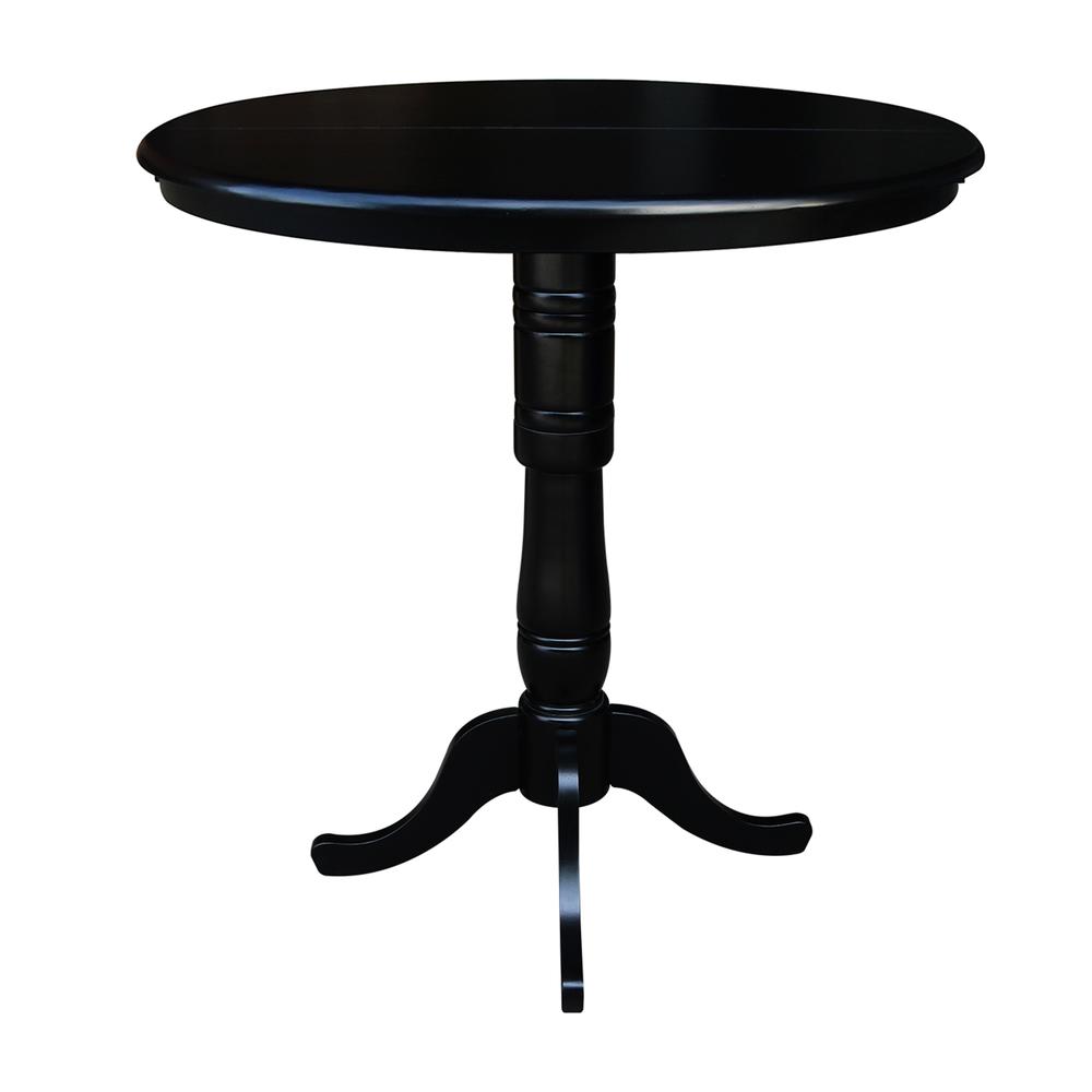 36" Round Top Pedestal Table With 12" Leaf - 40.9"H - Dining, Counter, or Bar Height, Black