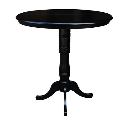 36" Round Top Pedestal Table With 12" Leaf - 40.9"H - Dining, Counter, or Bar Height, Black