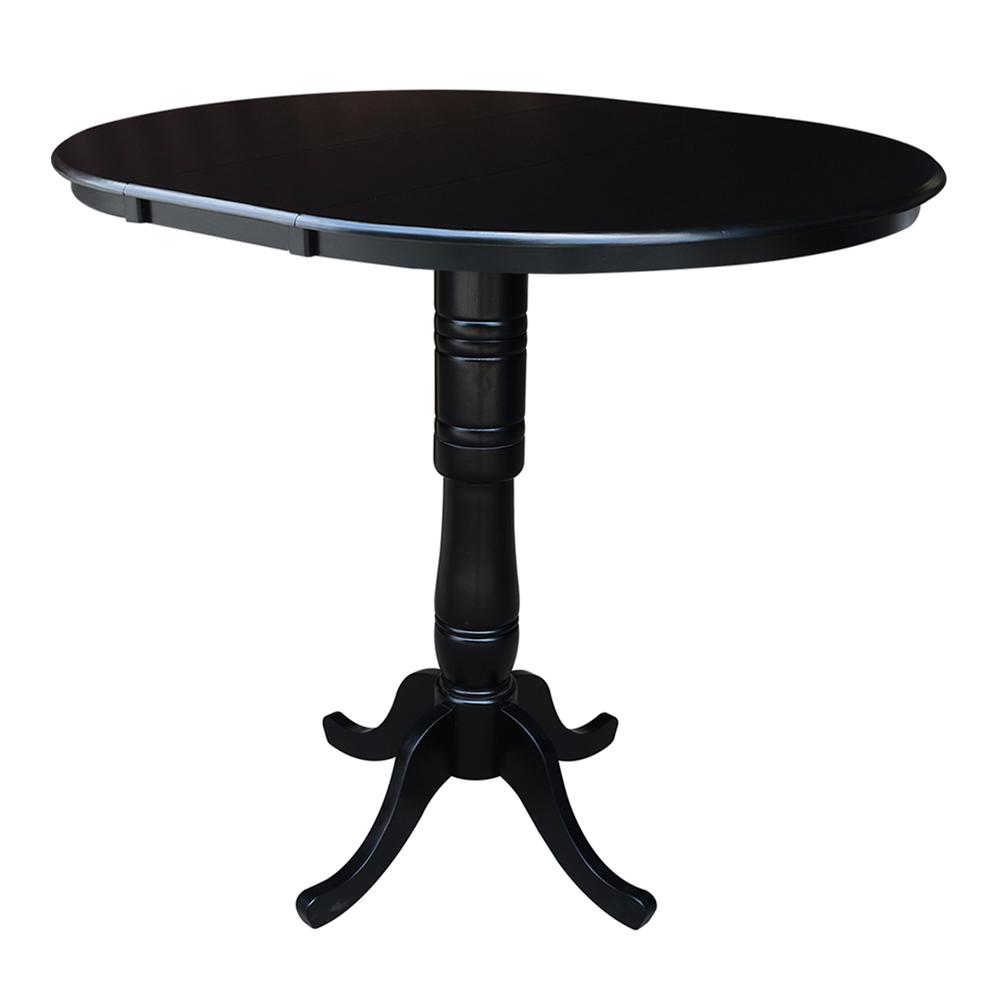 36" Round Top Pedestal Table With 12" Leaf - 40.9"H - Dining, Counter, or Bar Height, Black
