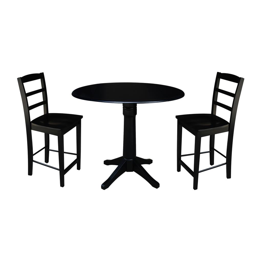 42" Round Pedestal Gathering Height Table with 2 Counter Height Stools
