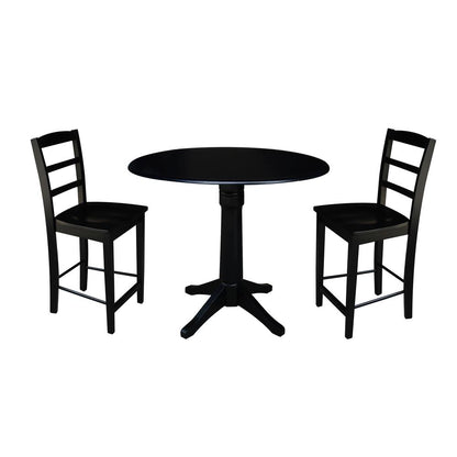 42" Round Pedestal Gathering Height Table with 2 Counter Height Stools