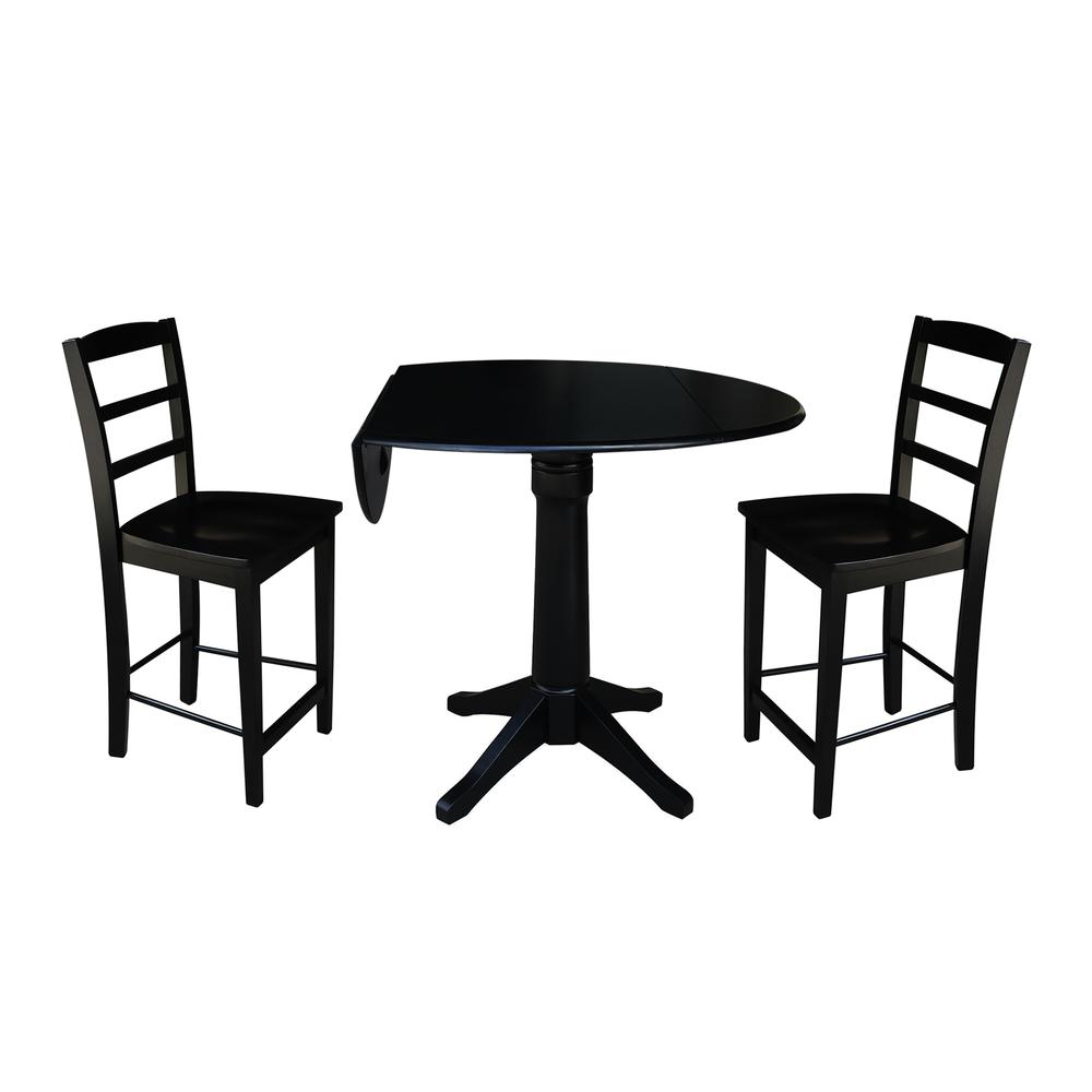 42" Round Pedestal Gathering Height Table with 2 Counter Height Stools