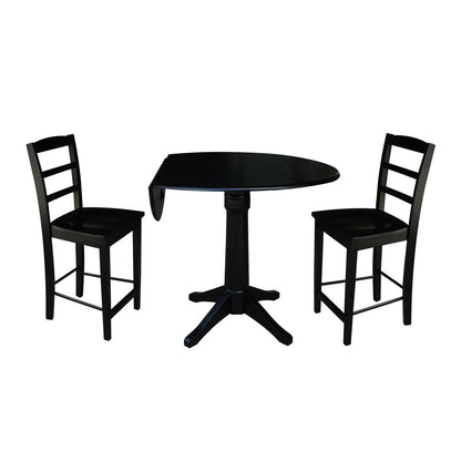 42" Round Pedestal Gathering Height Table with 2 Counter Height Stools