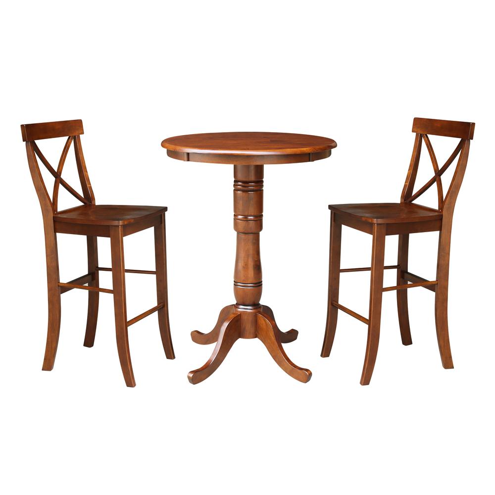 30" Round Pedestals Bar Height Table With 2 Bar Height Stools