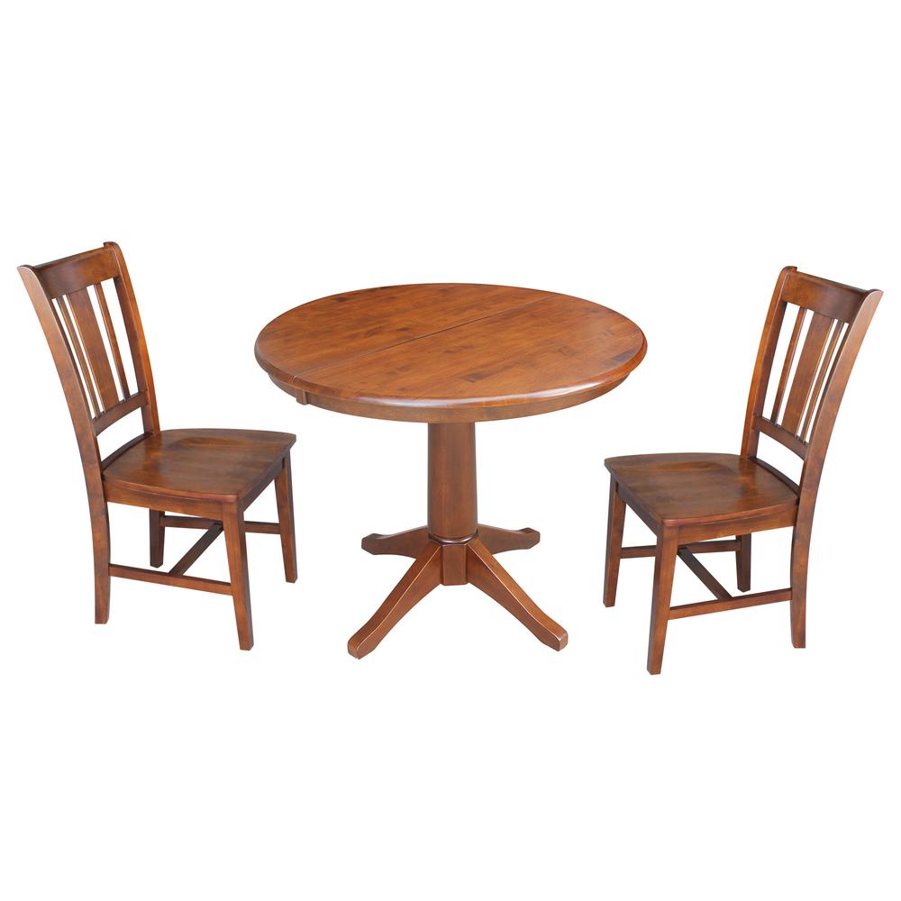 36" Round Extension Dining Table With 2 Rta Chairs, Espresso