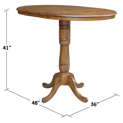36" Round Top Pedestal Table With 12" Leaf - 40.9"H - Dining, Counter, or Bar Height, Pecan