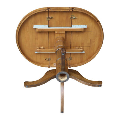 36" Round Top Pedestal Table With 12" Leaf - 40.9"H - Dining, Counter, or Bar Height, Pecan