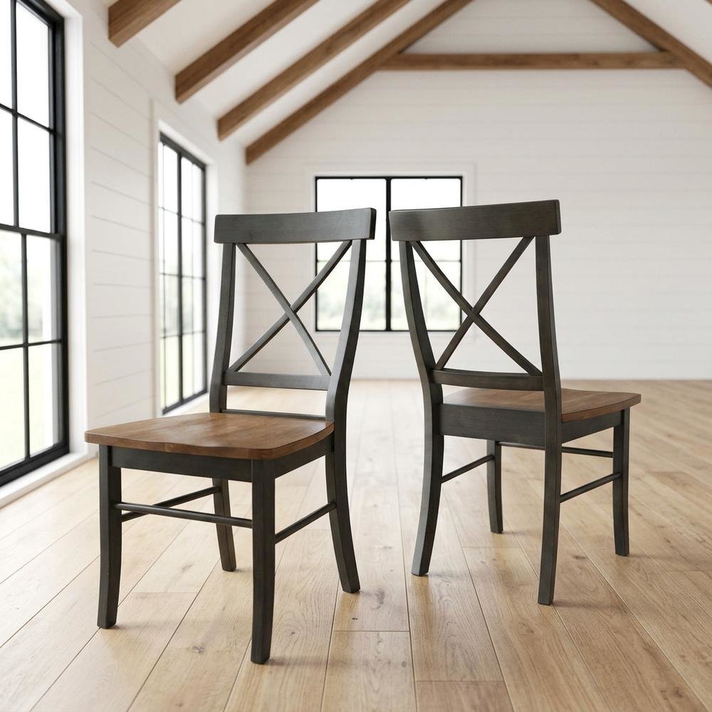 Hardwood X-Back Dining Chairs with Solid Wood Seat for Dining Room, Set of 2