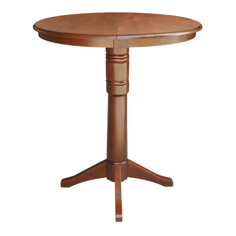 36" Round Top Pedestal Table With 12" Leaf - 40.9"H - Dining, Counter, or Bar Height, Espresso