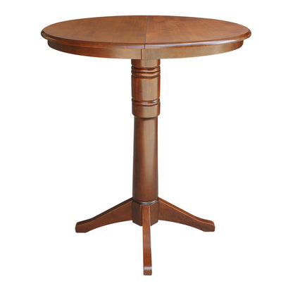 36" Round Top Pedestal Table With 12" Leaf - 40.9"H - Dining, Counter, or Bar Height, Espresso