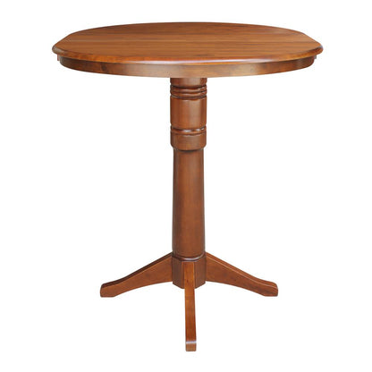 36" Round Top Pedestal Table With 12" Leaf - 40.9"H - Dining, Counter, or Bar Height, Espresso