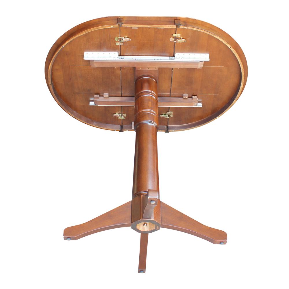 36" Round Top Pedestal Table With 12" Leaf - 40.9"H - Dining, Counter, or Bar Height, Espresso