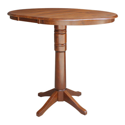 36" Round Top Pedestal Table With 12" Leaf - 40.9"H - Dining, Counter, or Bar Height, Espresso