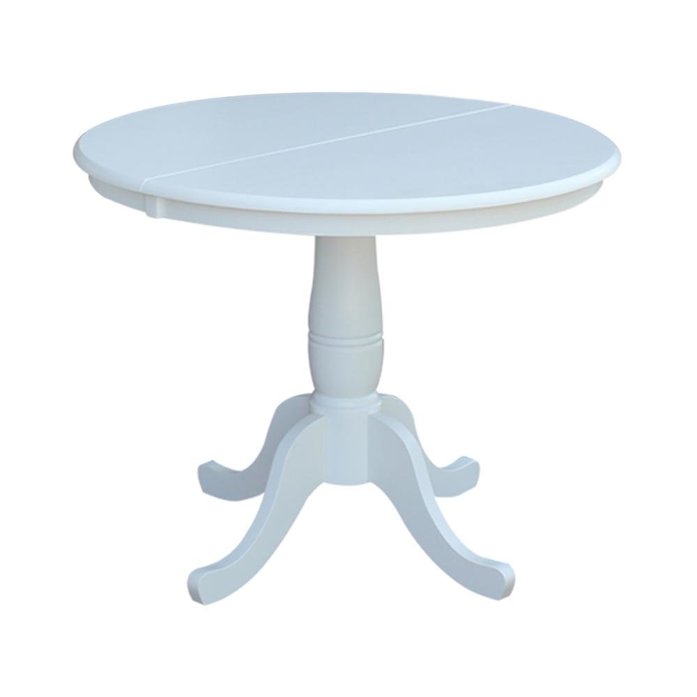 36" Round Top Pedestal Table With 12" Leaf - 28.9"H - Dining Height, White