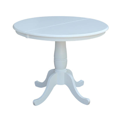 36" Round Top Pedestal Table With 12" Leaf - 28.9"H - Dining Height, White