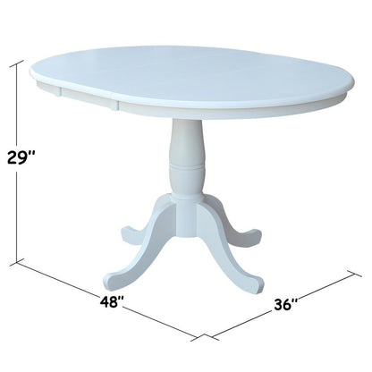 36" Round Top Pedestal Table With 12" Leaf - 28.9"H - Dining Height, White