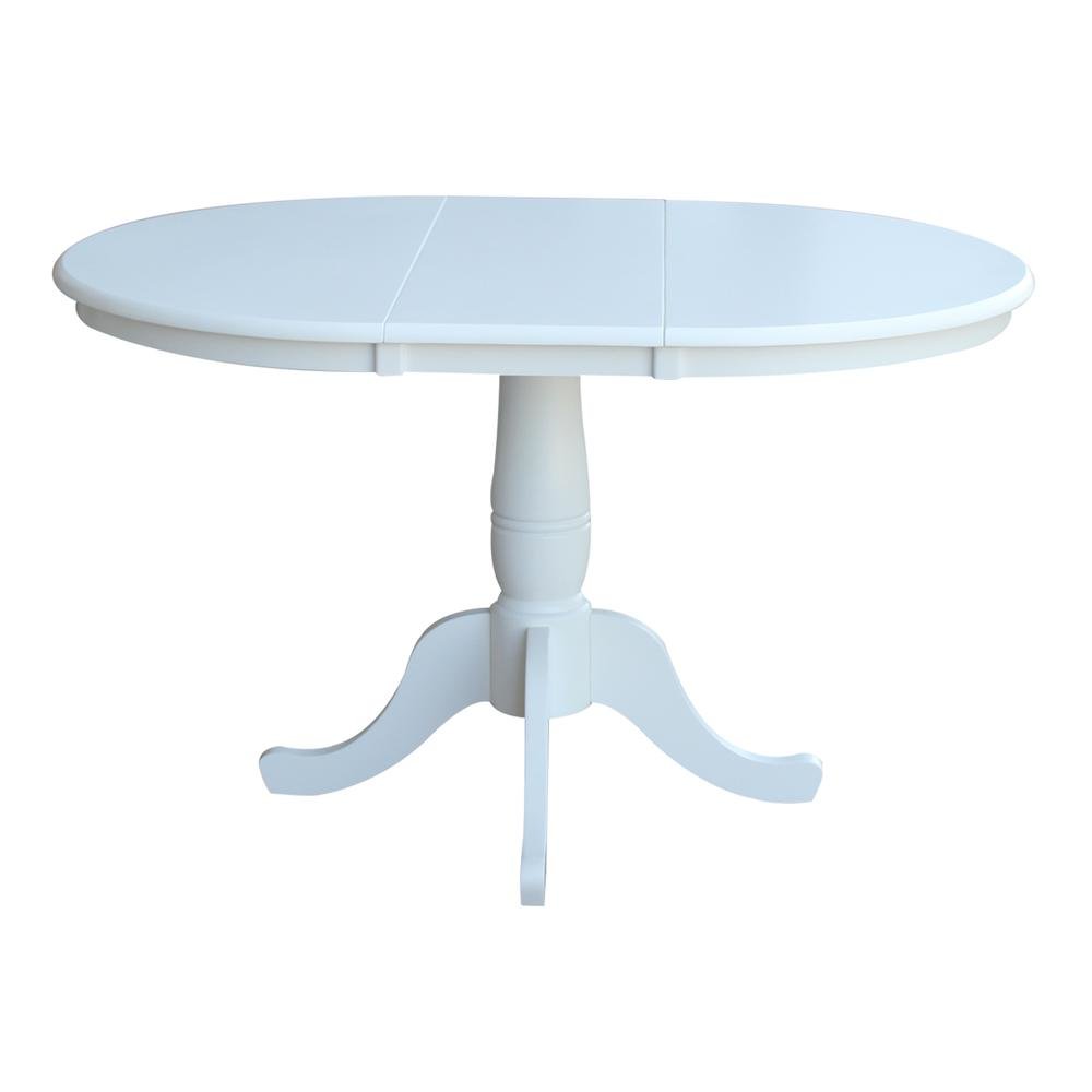 36" Round Top Pedestal Table With 12" Leaf - 28.9"H - Dining Height, White