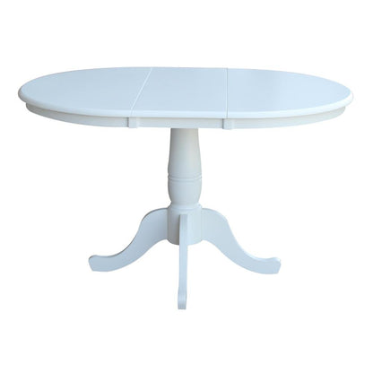 36" Round Top Pedestal Table With 12" Leaf - 28.9"H - Dining Height, White