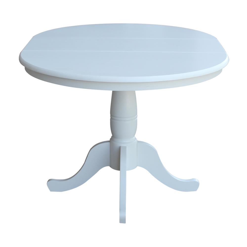 36" Round Top Pedestal Table With 12" Leaf - 28.9"H - Dining Height, White