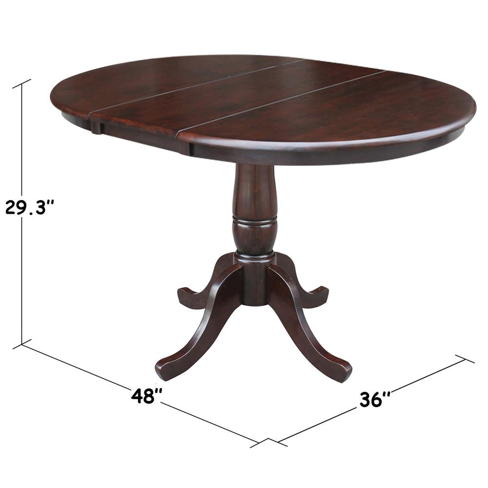 36" Round Top Pedestal Table With 12" Leaf - 28.9"H - Dining Height, Rich Mocha