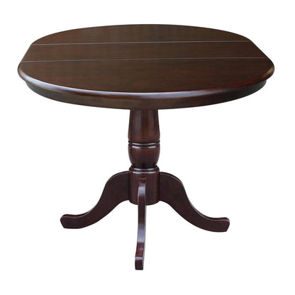 36" Round Top Pedestal Table With 12" Leaf - 28.9"H - Dining Height, Rich Mocha