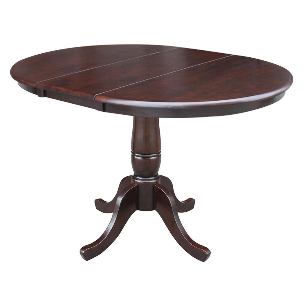 36" Round Top Pedestal Table With 12" Leaf - 28.9"H - Dining Height, Rich Mocha