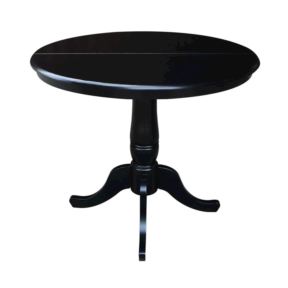36" Round Top Pedestal Table With 12" Leaf - 28.9"H - Dining Height, Black