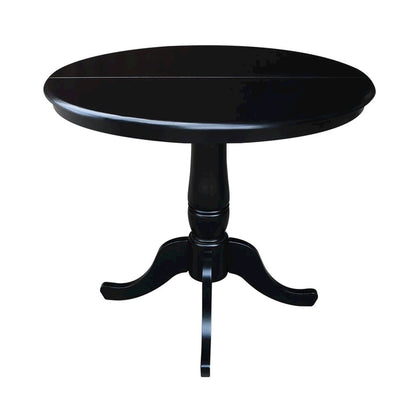 36" Round Top Pedestal Table With 12" Leaf - 28.9"H - Dining Height, Black
